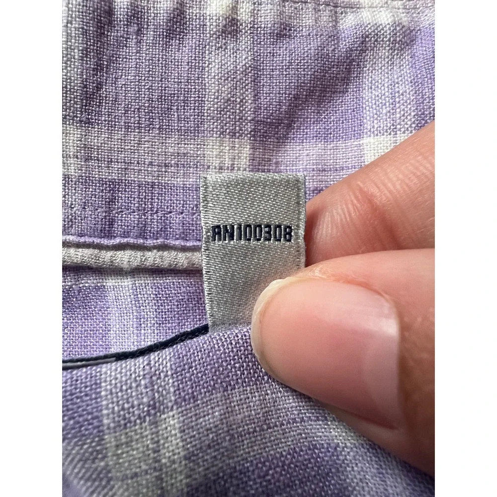 Peter Millar Mens XL Purple Linen Blend Windowpane‎ Check Button Down Shirt